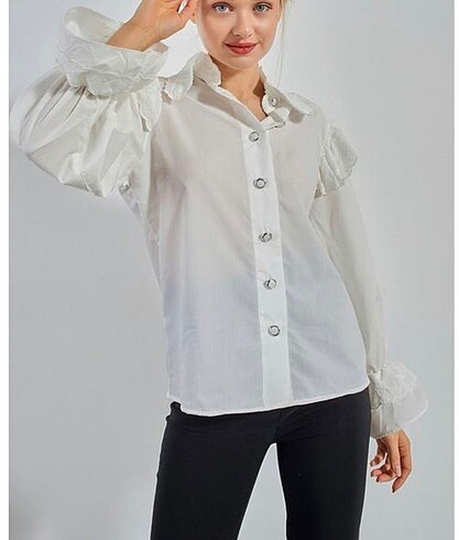 EHS Kol büzgülü vintage beyaz gömlek