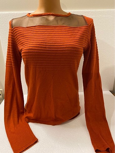 36 beden kaliteli merserize turuncu renk tül detaylı ajurlu trik - Görsel 5