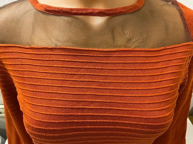 36 beden kaliteli merserize turuncu renk tül detaylı ajurlu trik - Görsel 6