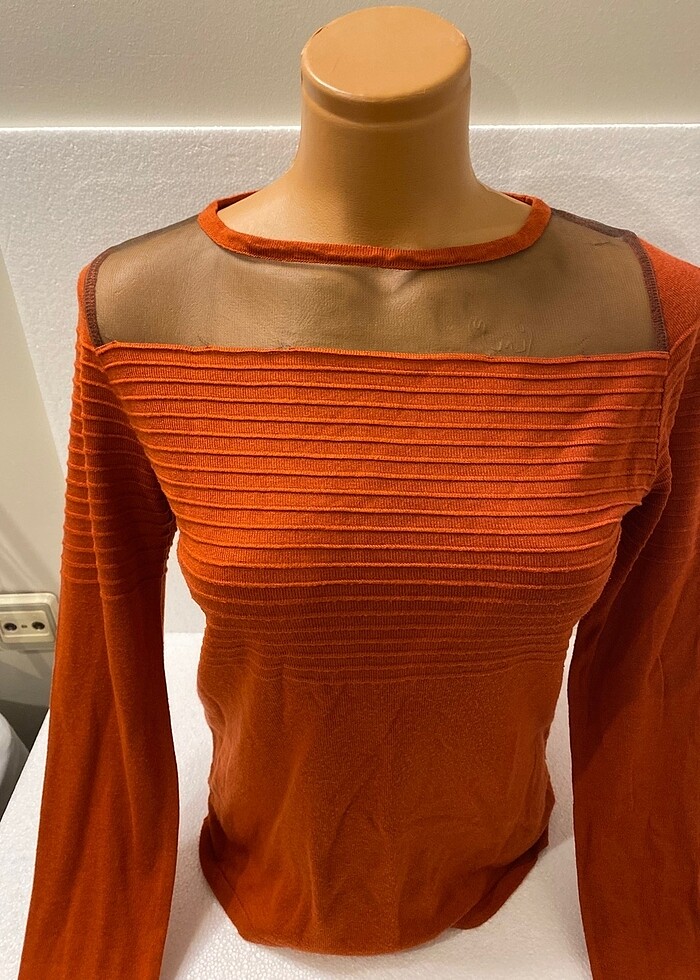 36 beden kaliteli merserize turuncu renk tül detaylı ajurlu trik - Görsel 1