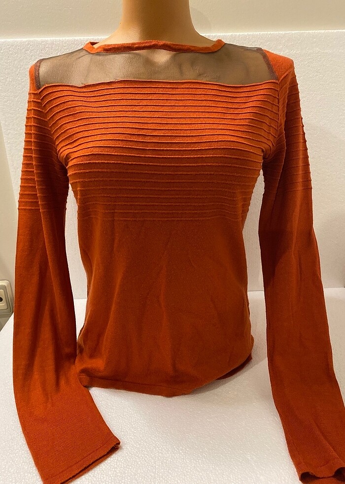 36 beden kaliteli merserize turuncu renk tül detaylı ajurlu trik - Görsel 5