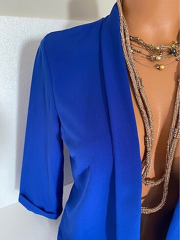 s Beden 36 beden krep mavi renk astarsız blazer ceket