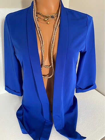 s Beden mavi Renk 36 beden krep mavi renk astarsız blazer ceket