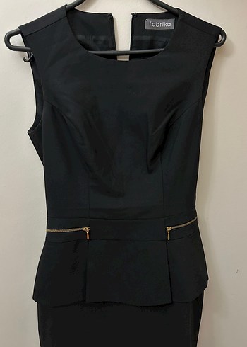 Fabrika Siyah yuvarlak  Yaka fermuar detaylı   Ofis Elbisesi - Görsel 7