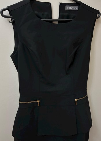 Fabrika Siyah yuvarlak  Yaka fermuar detaylı   Ofis Elbisesi - Görsel 6