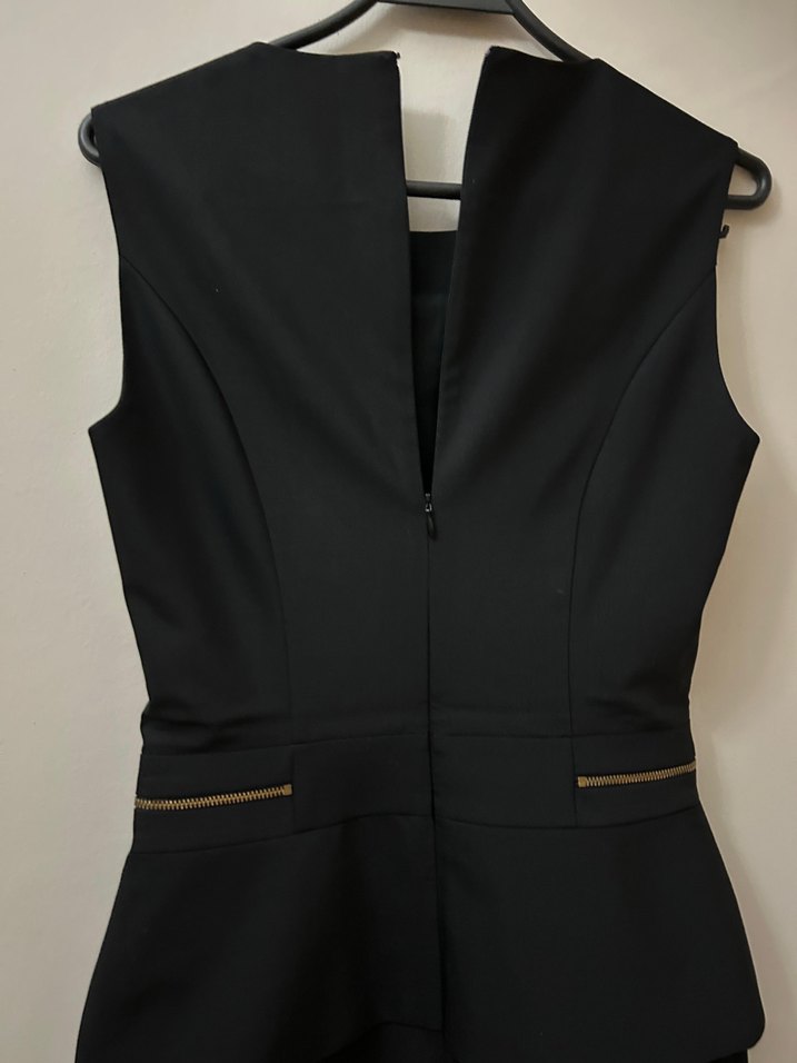 Fabrika Siyah yuvarlak  Yaka fermuar detaylı   Ofis Elbisesi - Görsel 4