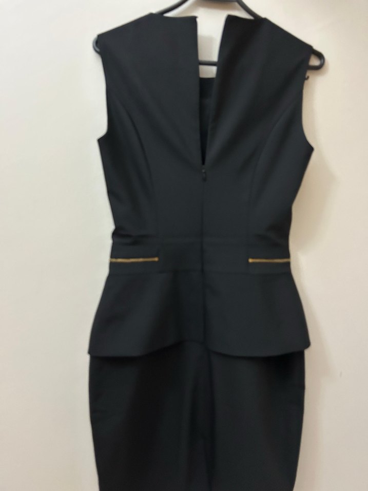 Fabrika Siyah yuvarlak  Yaka fermuar detaylı   Ofis Elbisesi - Görsel 2