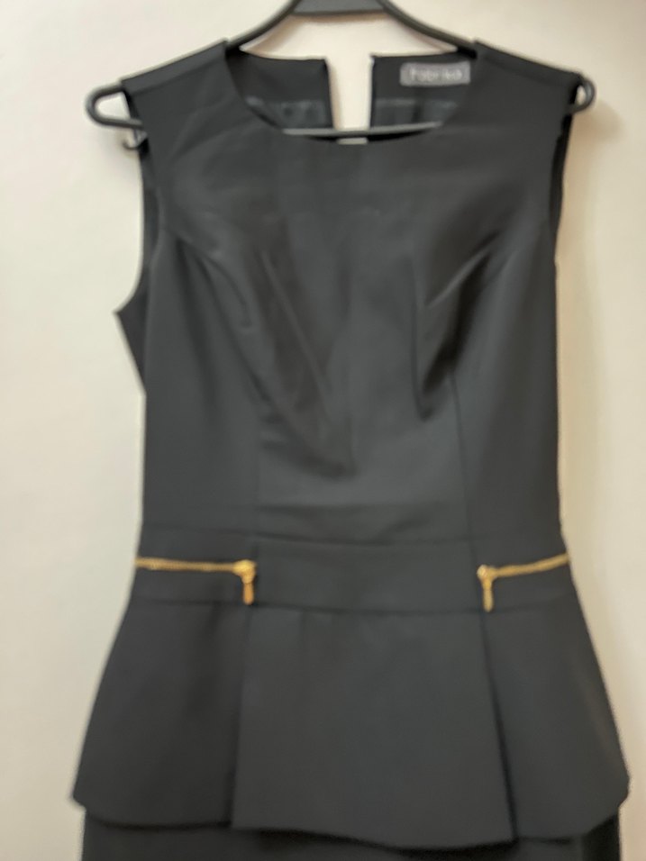 Fabrika Siyah yuvarlak  Yaka fermuar detaylı   Ofis Elbisesi - Görsel 3