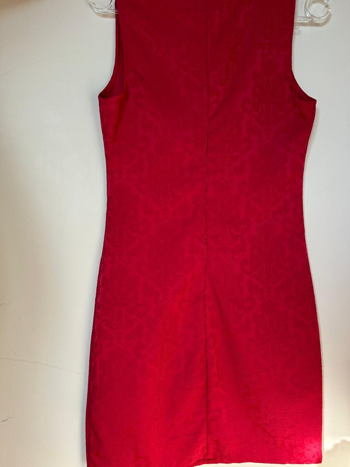 Klasik Kırmızı Midi Dantel Elbise - Görsel 3
