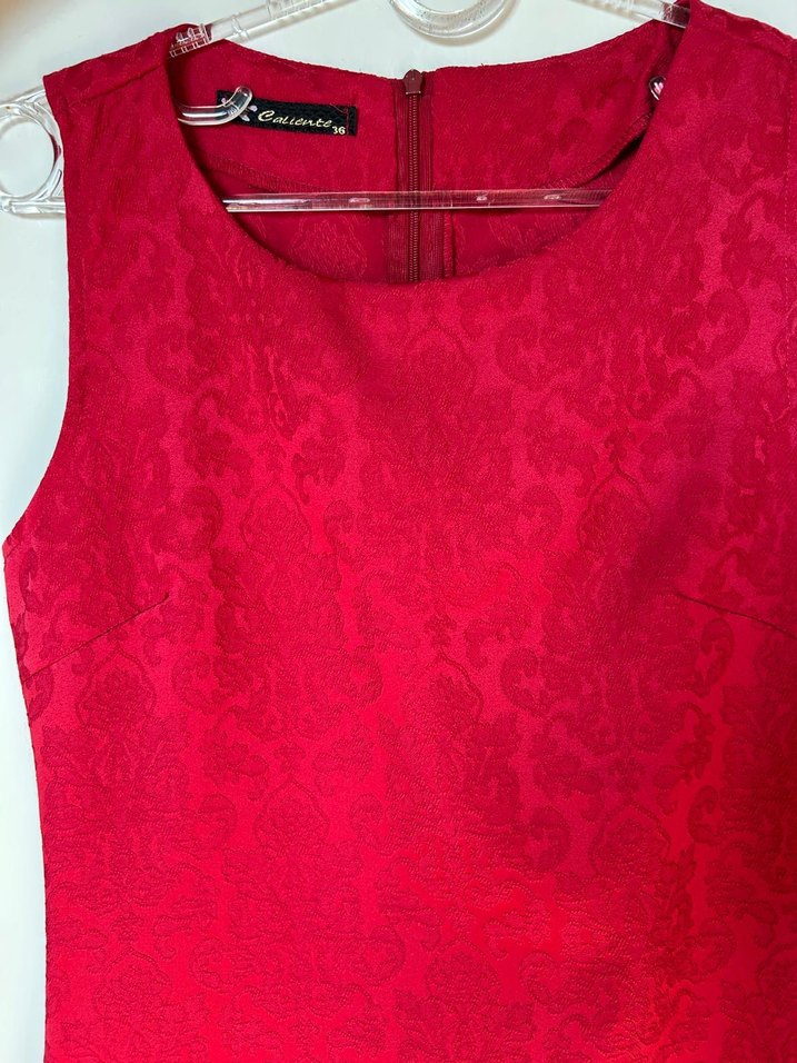 Klasik Kırmızı Midi Dantel Elbise - Görsel 5