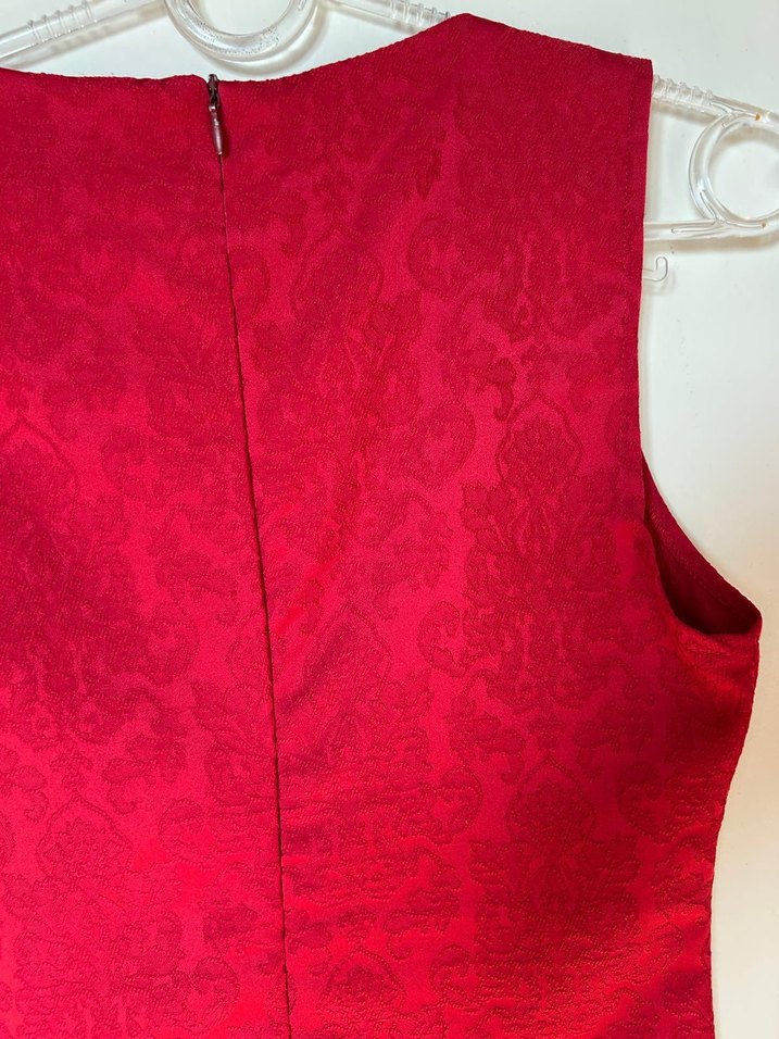 Klasik Kırmızı Midi Dantel Elbise - Görsel 4