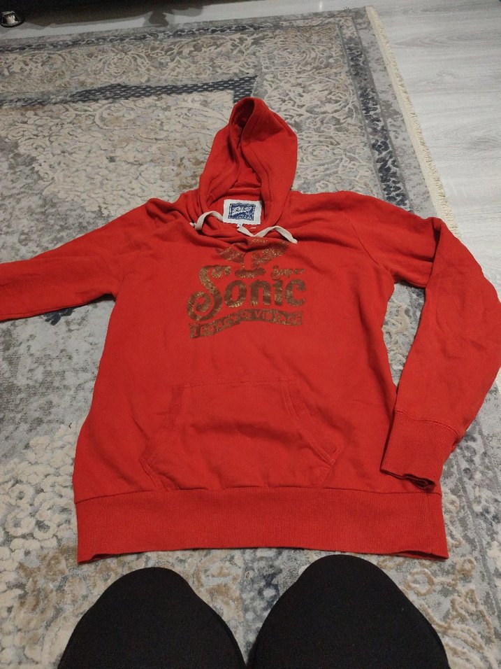 Kırmızı Kapüşonlu Kadın Sweatshirt - Görsel 2