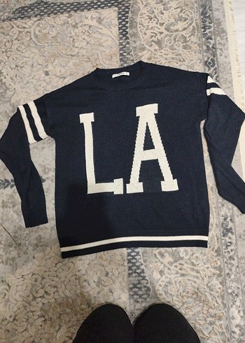 Lacivert Örme LA Baskılı Kadın Sweatshirt - Görsel 3