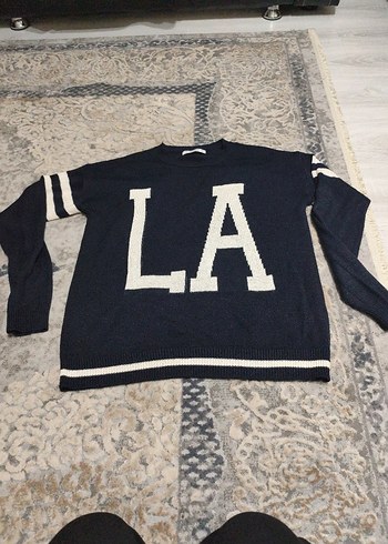 Lacivert Örme LA Baskılı Kadın Sweatshirt - Görsel 2