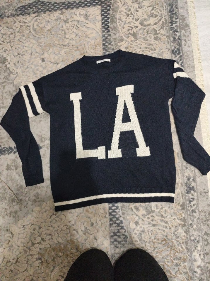 Lacivert Örme LA Baskılı Kadın Sweatshirt - Görsel 3