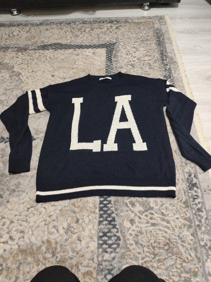 Lacivert Örme LA Baskılı Kadın Sweatshirt - Görsel 2