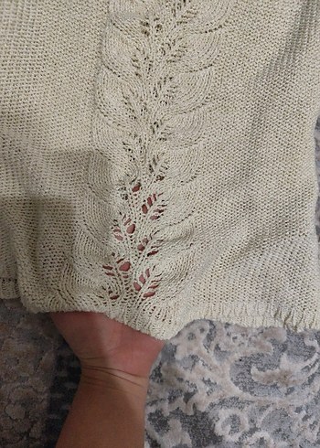 Bej Örgü Kadın Mini Kazak - Görsel 5