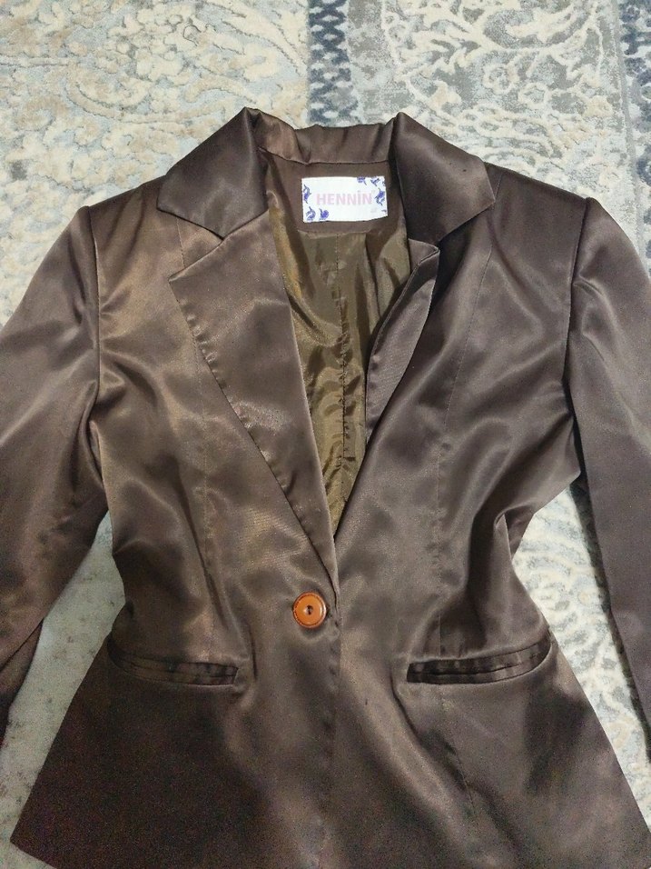 Düğmeli Kahverengi Kadın Gotik Blazer Ceket - Görsel 2