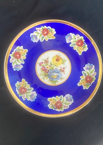 Koyu Mavi Çiçek Desenli Tabak - Görsel 4