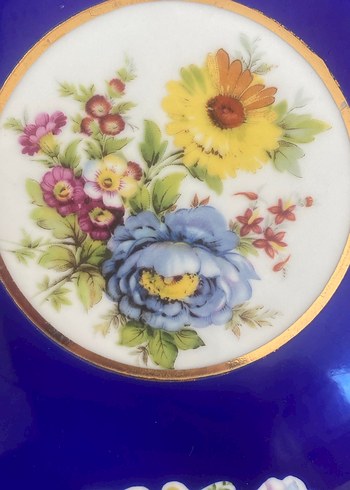 Koyu Mavi Çiçek Desenli Tabak - Görsel 6