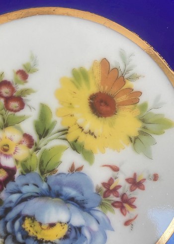 Koyu Mavi Çiçek Desenli Tabak - Görsel 7