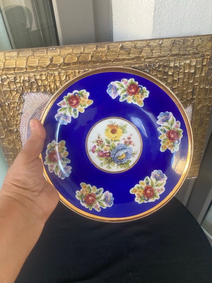 Koyu Mavi Çiçek Desenli Tabak - Görsel 3