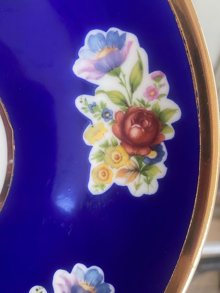 Koyu Mavi Çiçek Desenli Tabak - Görsel 5