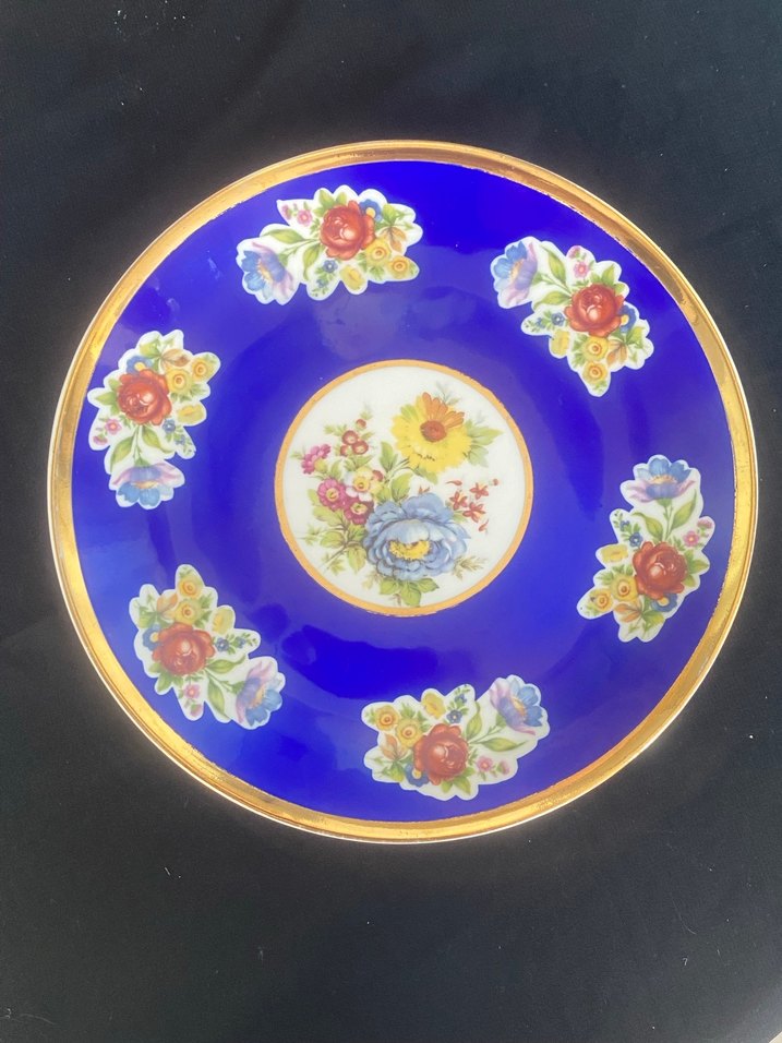 Koyu Mavi Çiçek Desenli Tabak - Görsel 4