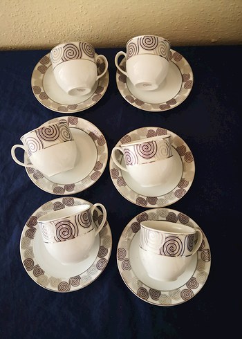 Beyaz ve Gri Desenli 6'lı Fincan Takımı