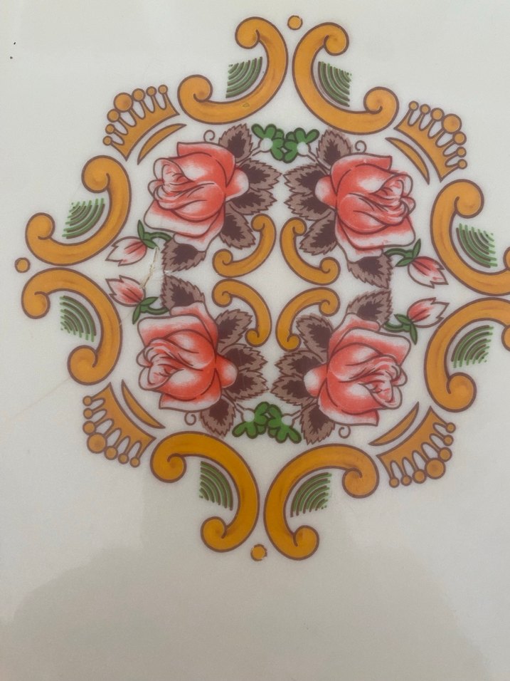 Çiçek Desenli Bej Servis Tabağı - Görsel 3