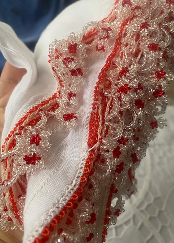 Boncuk İşlemeli Beyaz Bohem Kadın Fuları - Görsel 16