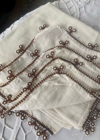 Boncuk İşlemeli Beyaz Bohem Kadın Fuları - Görsel 4