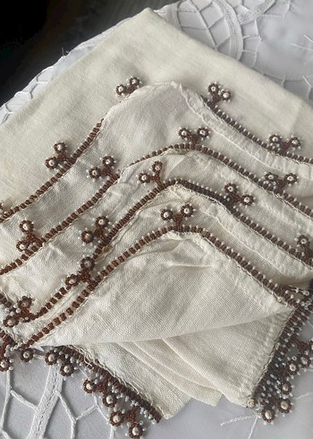 Boncuk İşlemeli Beyaz Bohem Kadın Fuları - Görsel 3