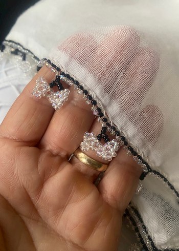 Boncuk İşlemeli Beyaz Bohem Kadın Fuları - Görsel 13