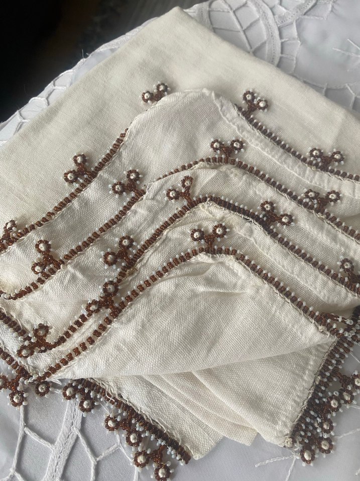 Boncuk İşlemeli Beyaz Bohem Kadın Fuları - Görsel 4