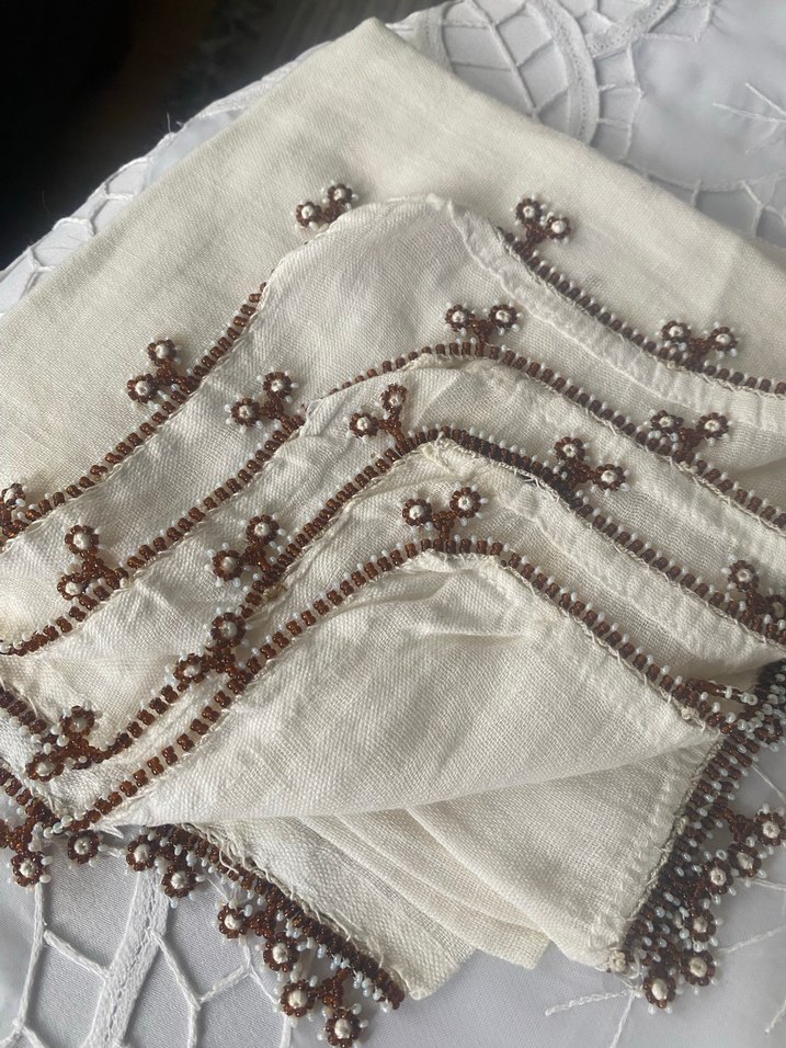 Boncuk İşlemeli Beyaz Bohem Kadın Fuları - Görsel 3