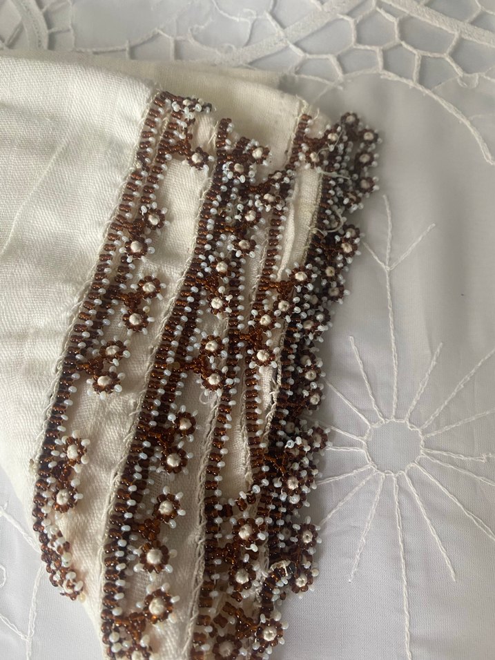 Boncuk İşlemeli Beyaz Bohem Kadın Fuları - Görsel 2