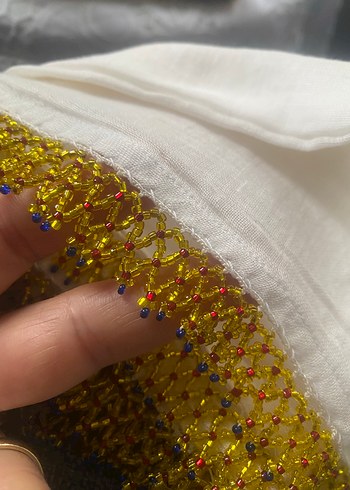 Boncuk İşlemeli Beyaz Kadın Fular - Görsel 4