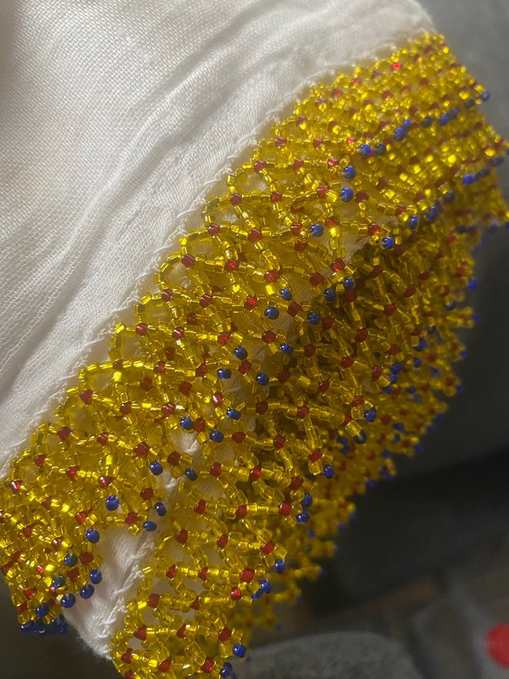 Boncuk İşlemeli Beyaz Kadın Fular - Görsel 3