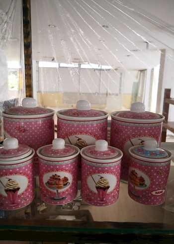 Pastel Pembe Porselen Mutfak Saklama Kabı Seti