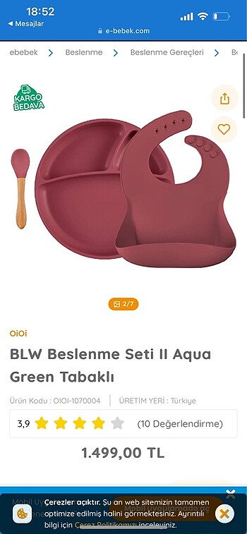 Beden pembe Renk OİOİ BEBEK YEMEK TAKIMI