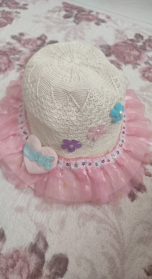 Dantel Detaylı Pembe Nakışlı Kız Şapkası - Görsel 2