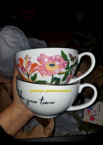 Çiçek Desenli ve Yazılı Pastel Beyaz Kupa