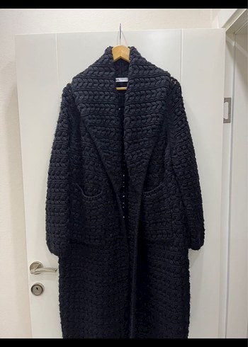 Siyah Örgü Kadın Uzun Kaban - Görsel 2