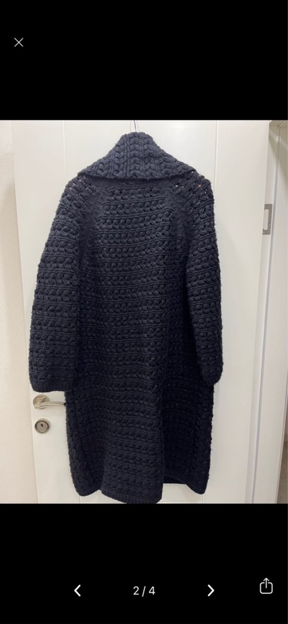 Siyah Örgü Kadın Uzun Kaban - Görsel 3