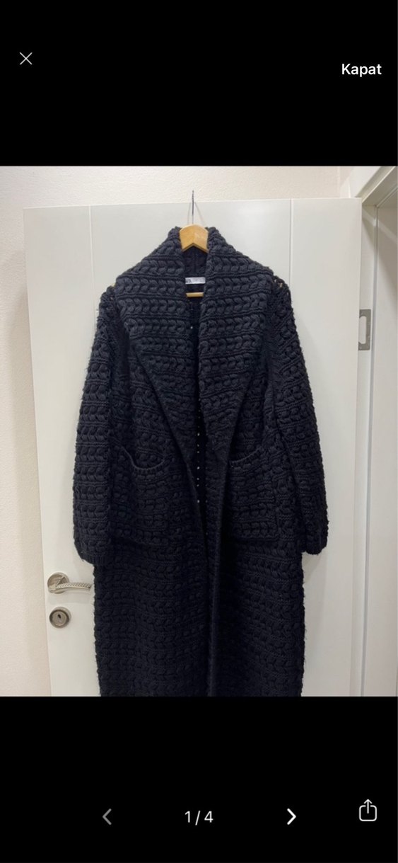 Siyah Örgü Kadın Uzun Kaban - Görsel 2