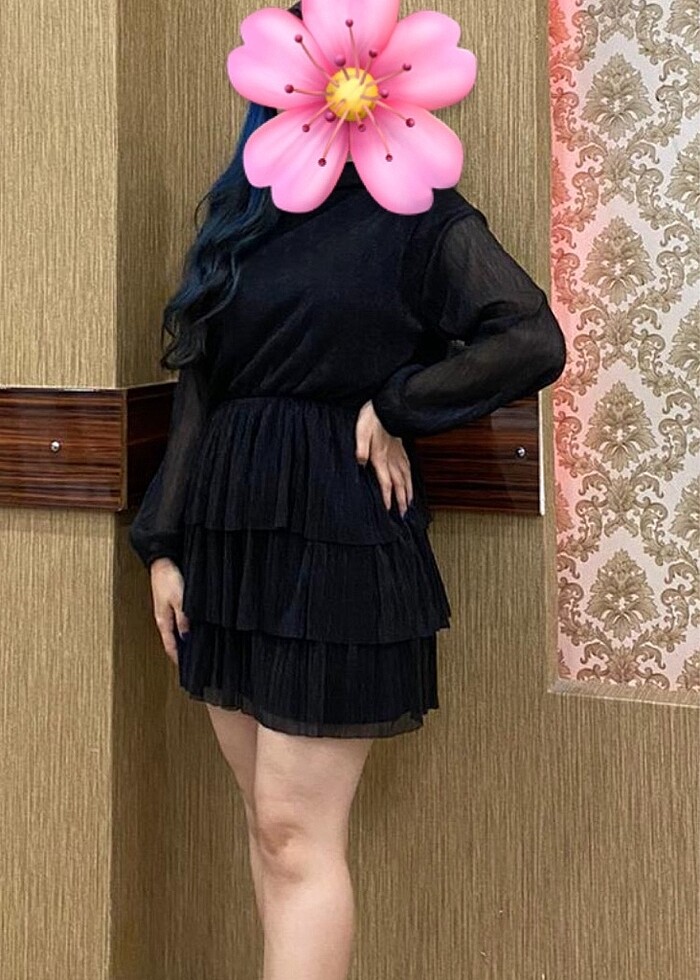 Fırfırlı Siyah Elbise - Görsel 2