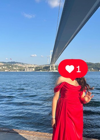 AlfaBeta Yırtmaçlı Drapeli Kırmızı Uzun Abiye Elbise - Görsel 4