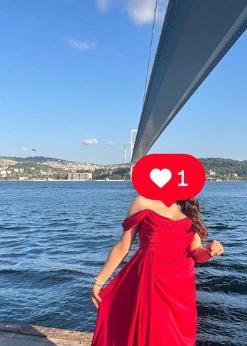 AlfaBeta Yırtmaçlı Drapeli Kırmızı Uzun Abiye Elbise - Görsel 2