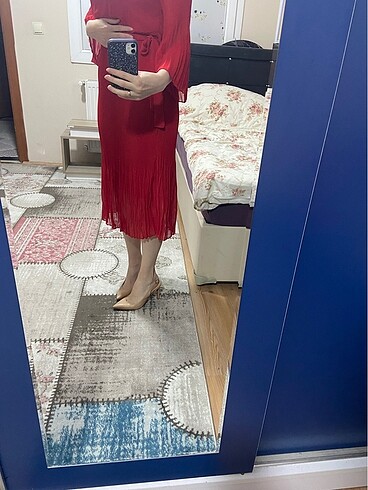s Beden Pileli Şifon Elbise